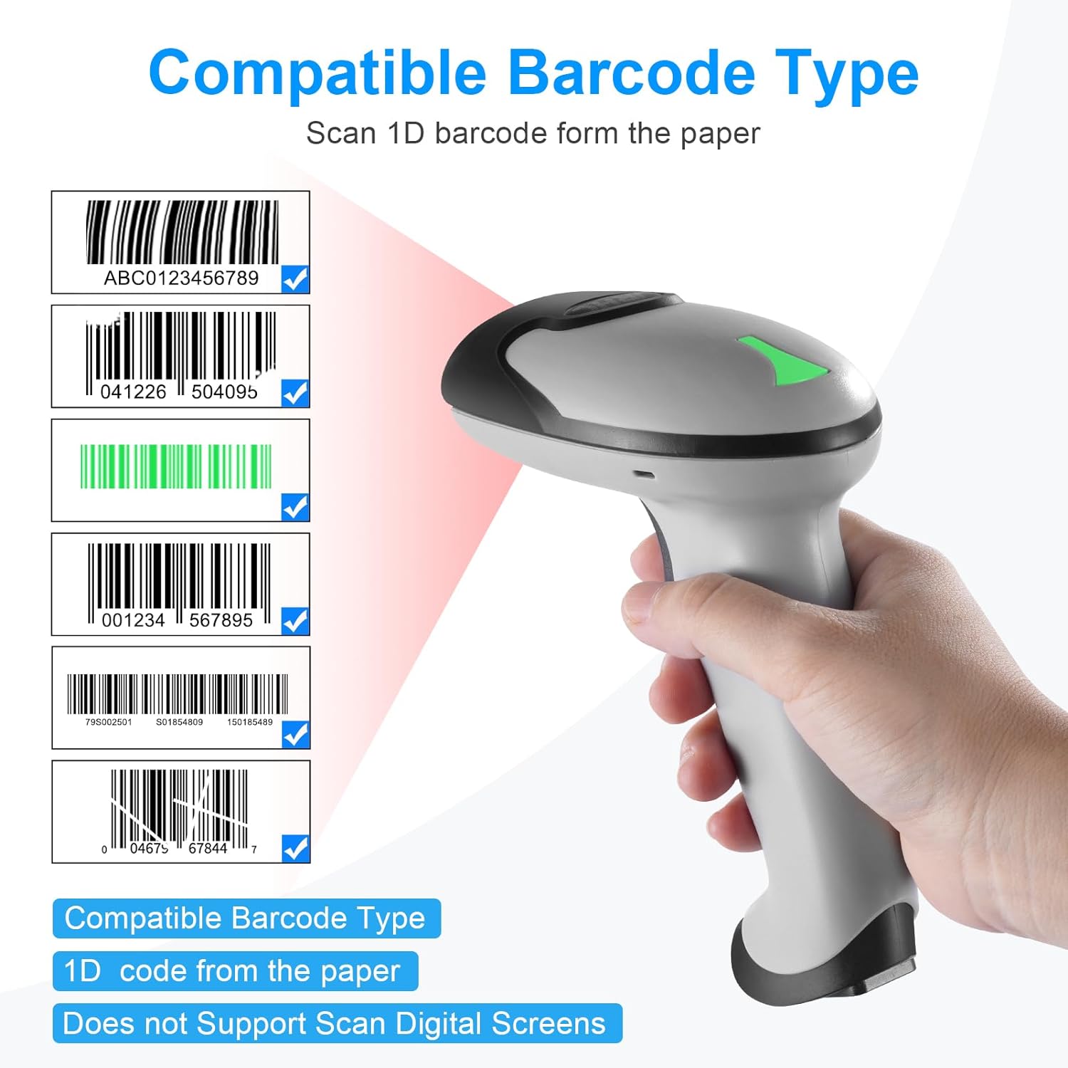 Barcode Scanner Wireless - JRHC Wireless Barcode Scanner 1D Laser
