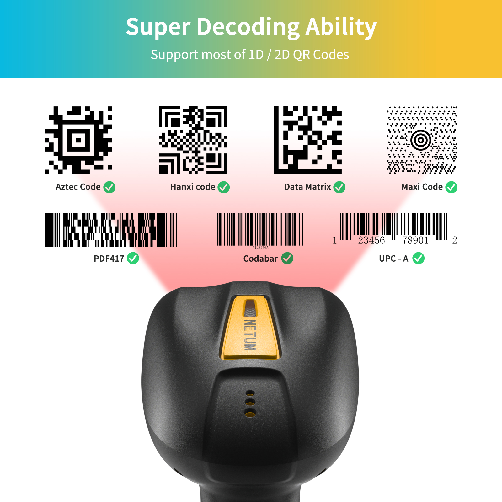 NETUM Upgraded QR Industrial B - Barcode Scanner Wireless reseña y precio