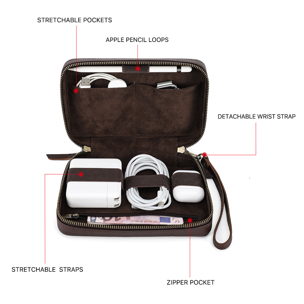 Genuine Leather Portable USB D - Electronics Gadgets Bag reseña y precio
