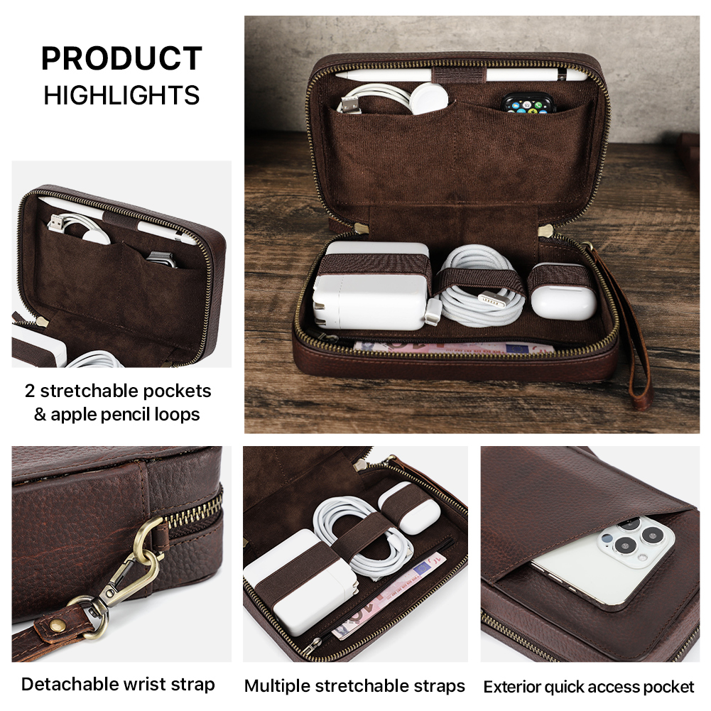 Genuine Leather Portable USB D - Electronics Gadgets Bag reseña y precio