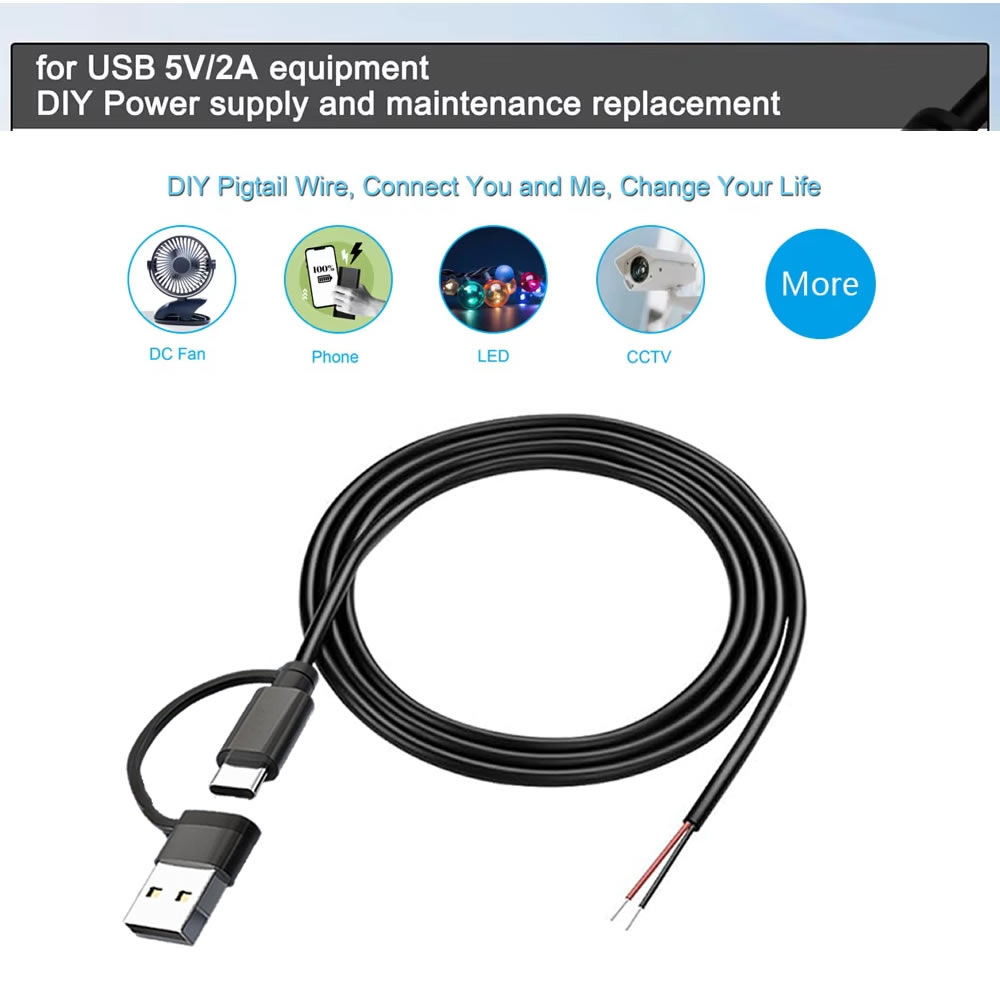 DC 2 Pin Power Cable USB and T - Electronics Repair Gadgets reseña y precio